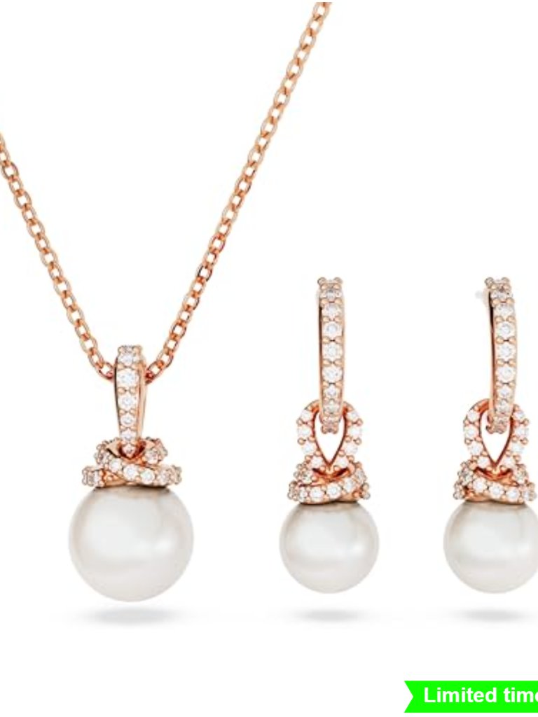 Rose Gold-Tone Y Pendant Necklace & Drop Earrings Set With Clear Crystals &